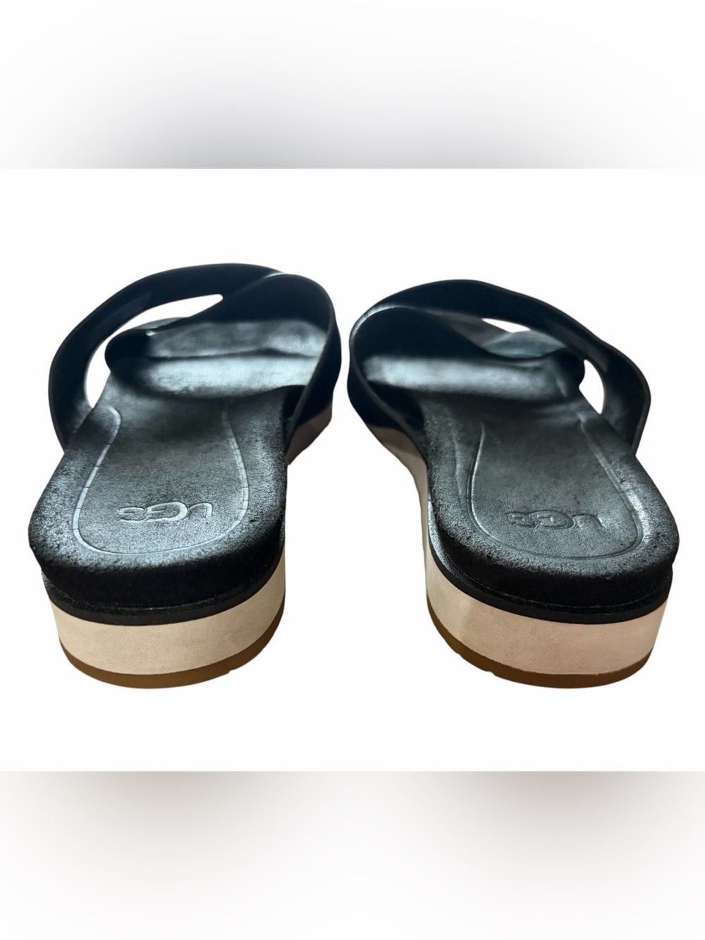 UGG Kari Black Leather Crisscross Slide Sandal Size 8 Treadlite 1090383 - Picture 6 of 8